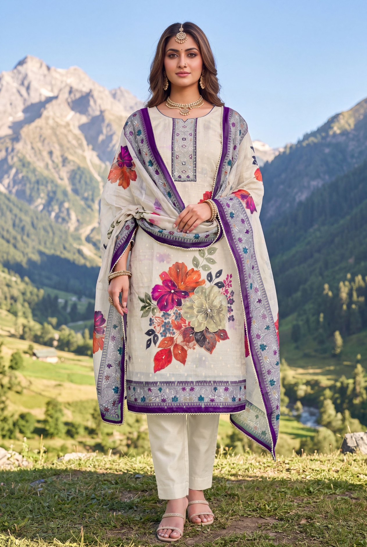 Purple Floral Hand Work Modal Cotton Salwar Suit