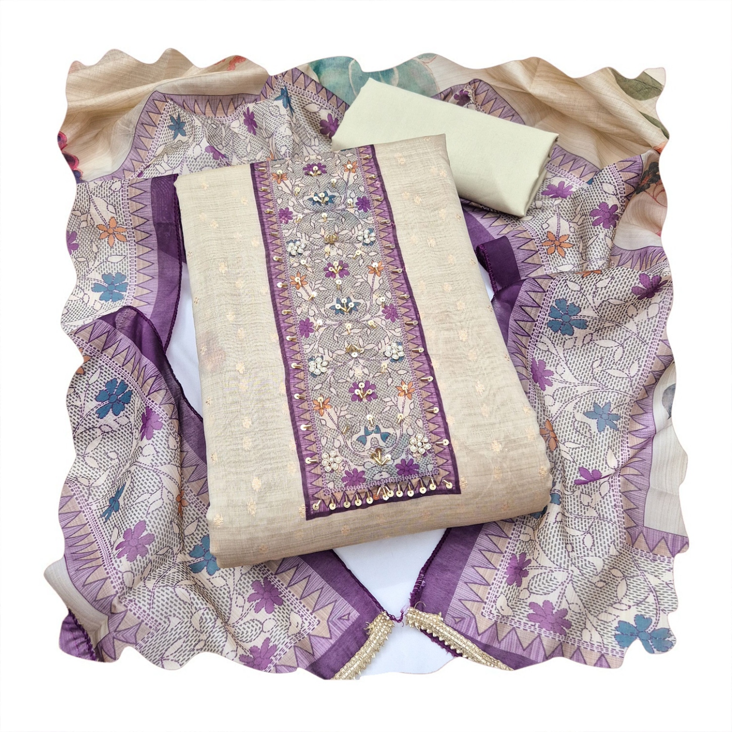 Purple Floral Hand Work Modal Cotton Salwar Suit — alternate view