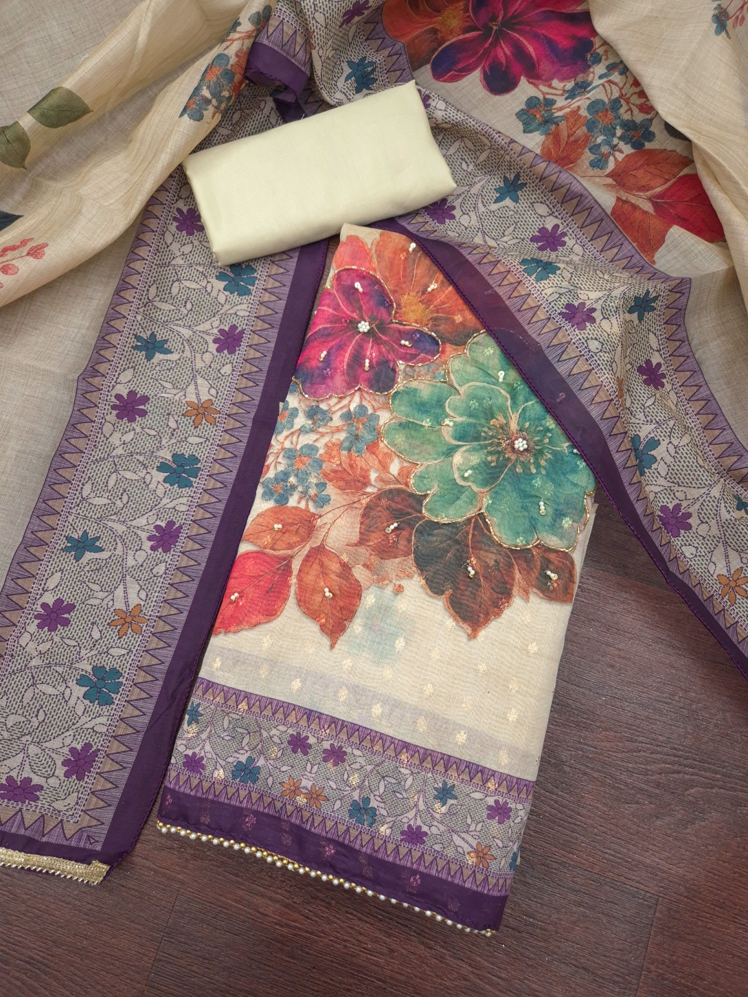 Purple Floral Hand Work Modal Cotton Salwar Suit