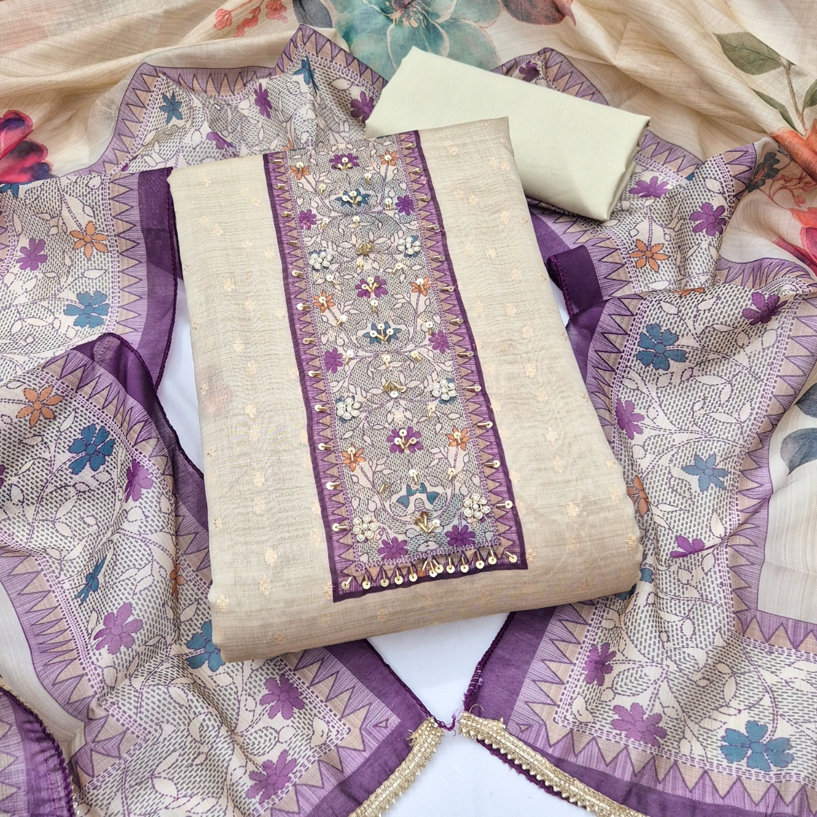 Purple Floral Hand Work Modal Cotton Salwar Suit