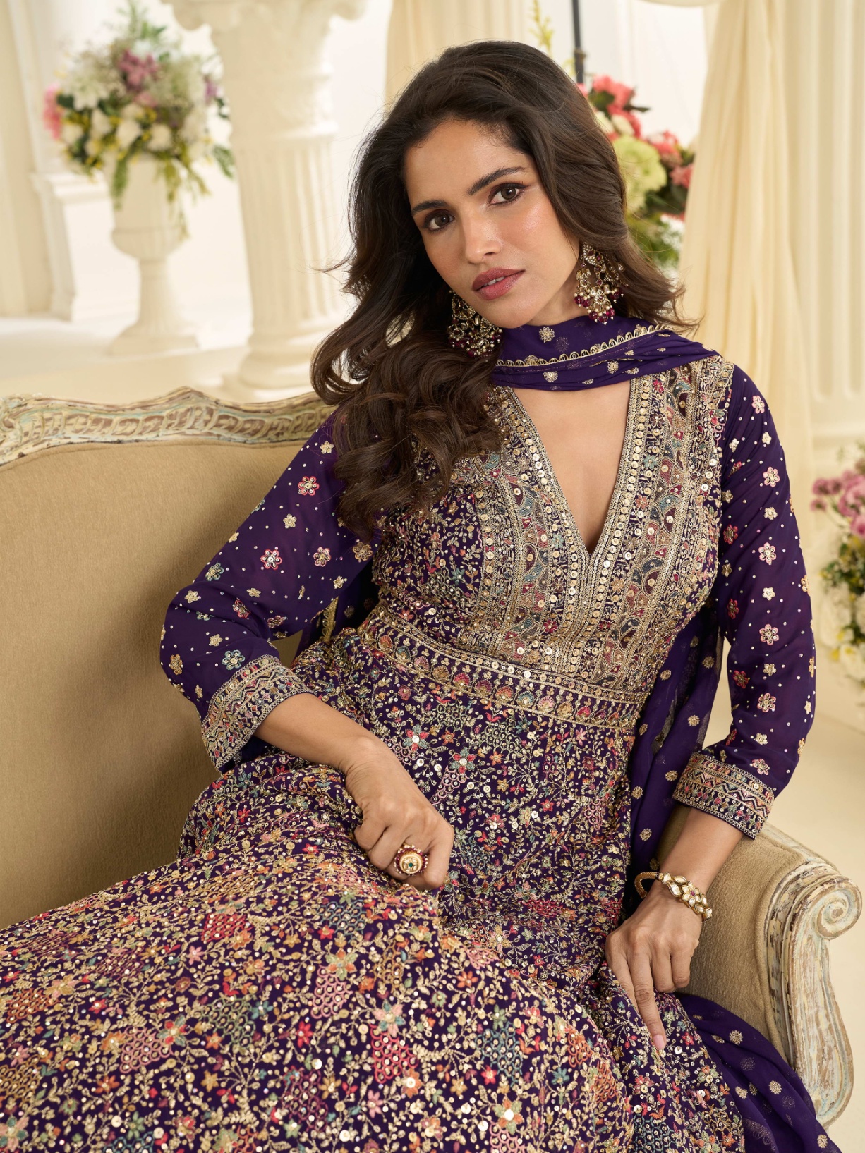 Purple Floral Heavy Embroidery Georgette Anarkali Gown — alternate view