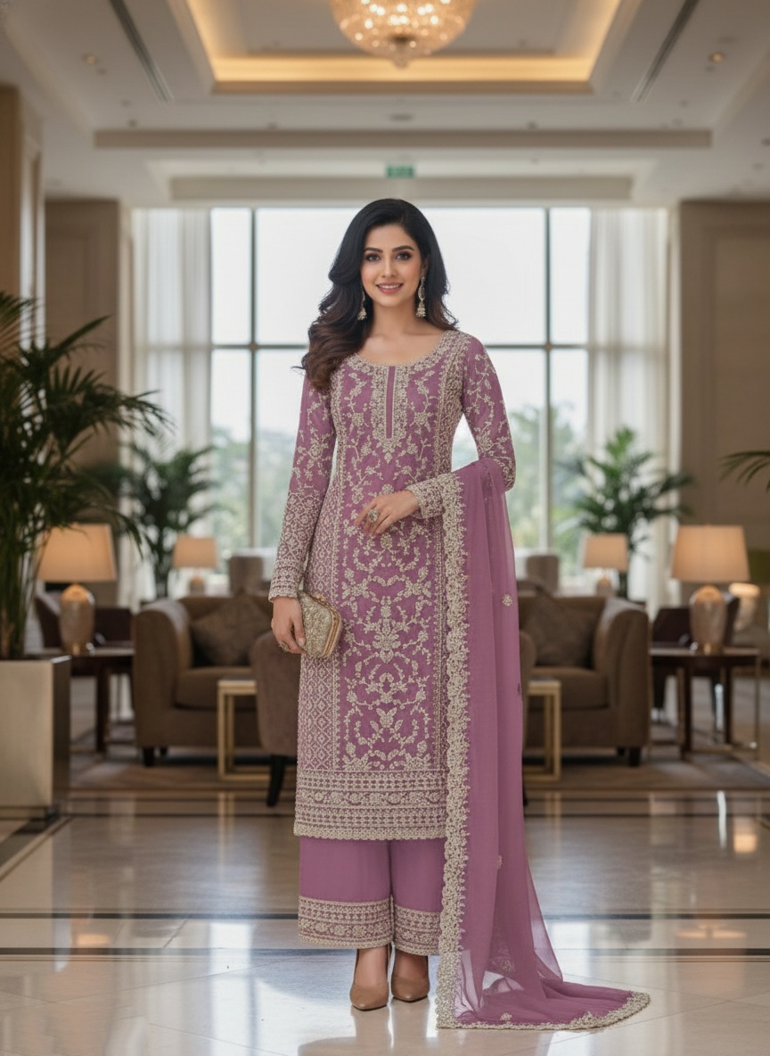 Purple Floral Net Palazzo Suit — alternate view