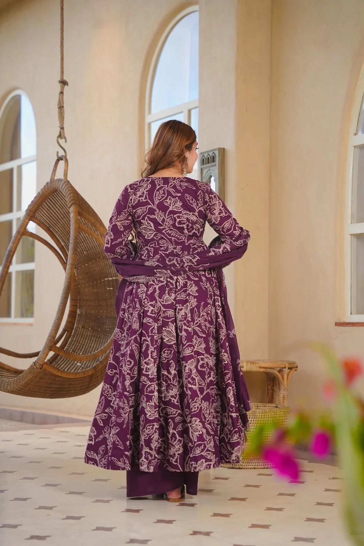 Purple Floral Printed Anarkali Suit — alternate view