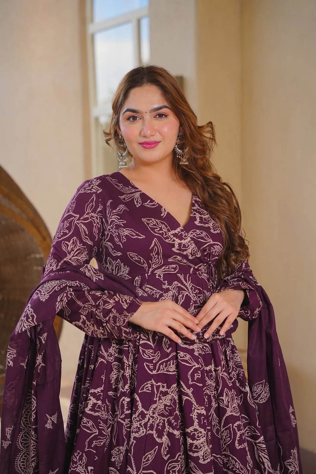 Purple Floral Printed Anarkali Suit