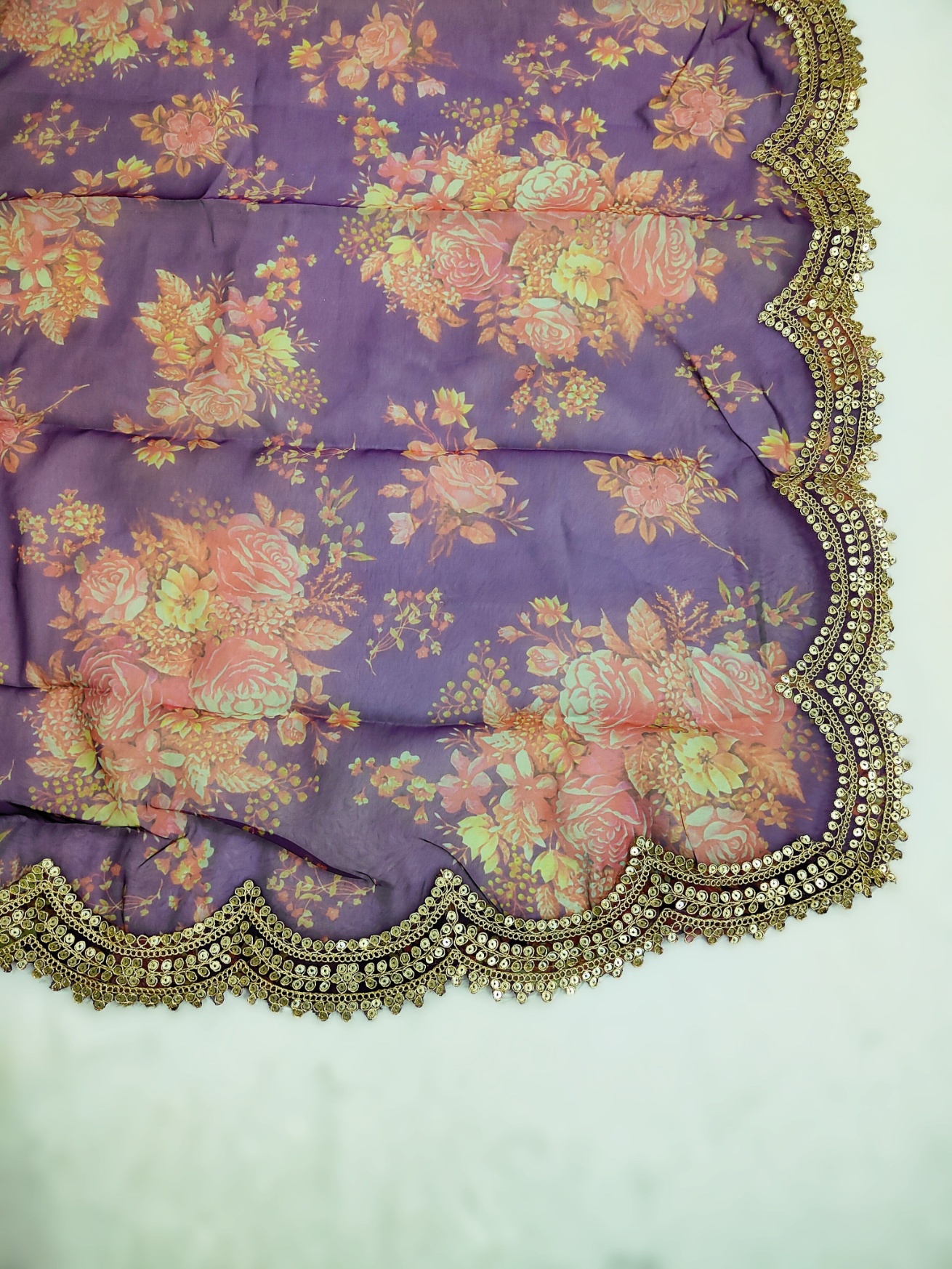 Purple Floral Printed Art Silk Dupatta — alternate view