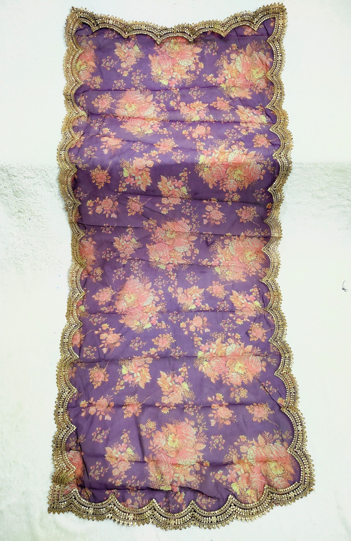 Purple Floral Printed Art Silk Dupatta