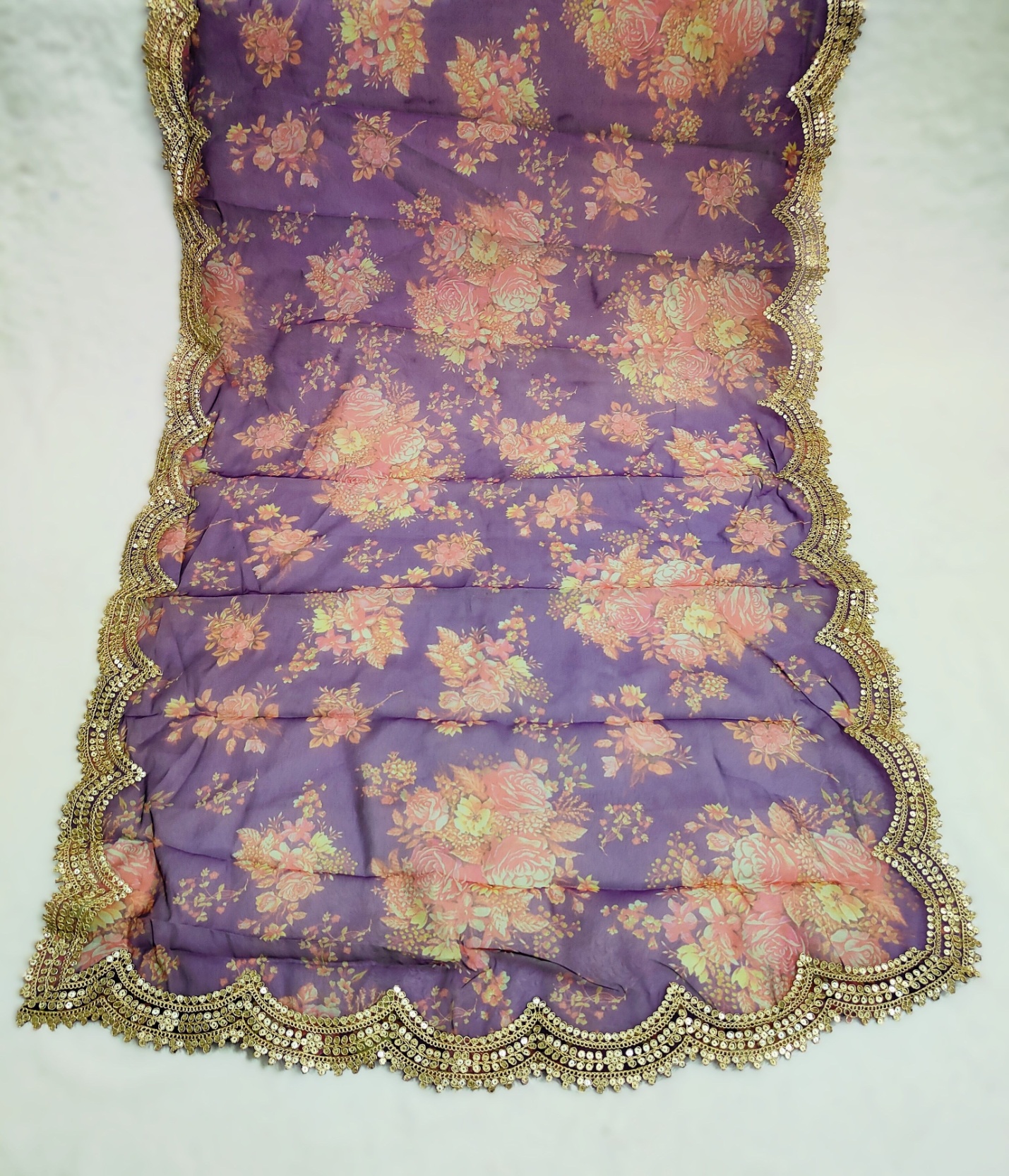 Purple Floral Printed Art Silk Dupatta