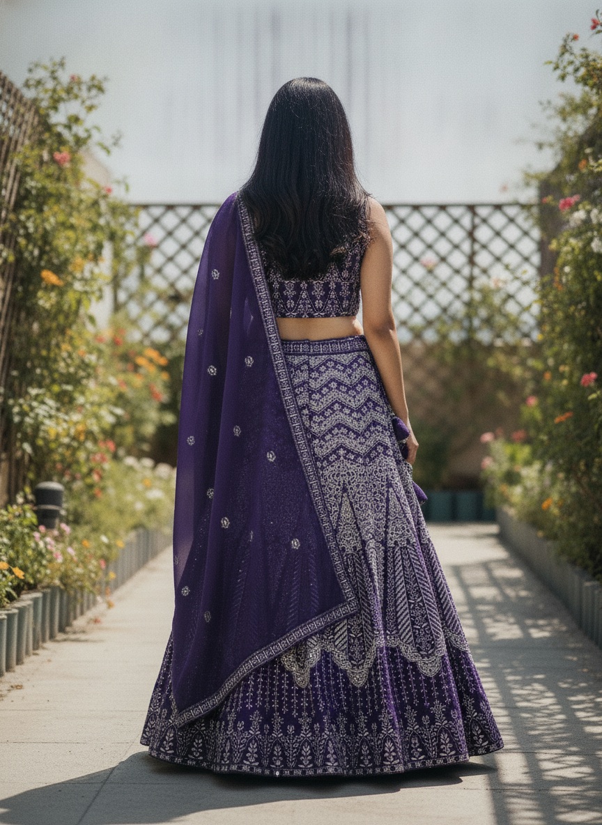 Purple Floral Sequins Faux Georgette Lehenga Choli — alternate view