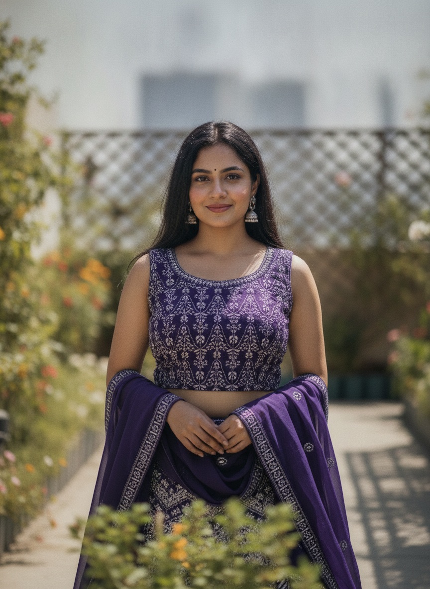 Purple Floral Sequins Faux Georgette Lehenga Choli