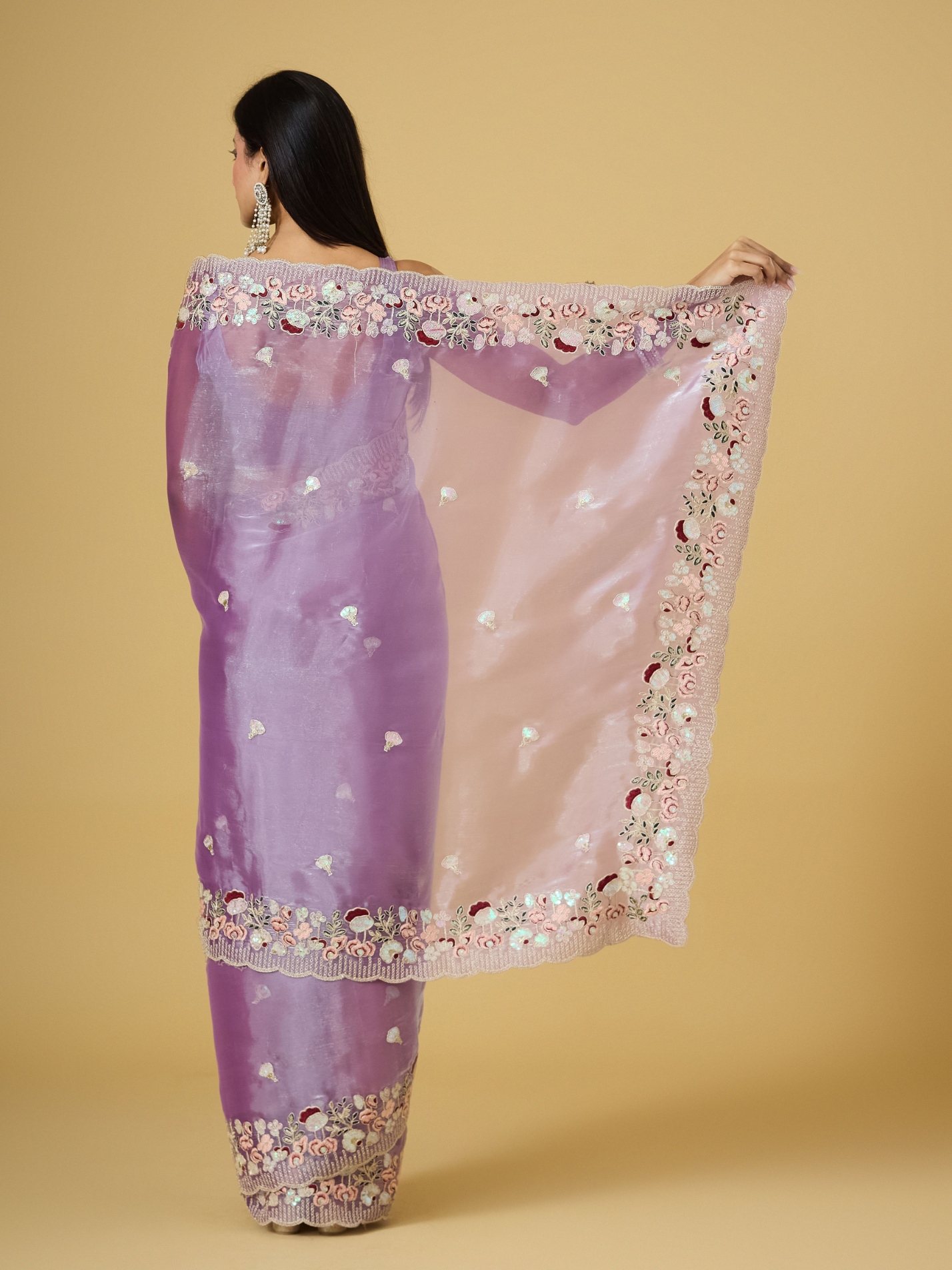 Purple Floral Thread Embroidery Jimmy Choo Saree — alternate view