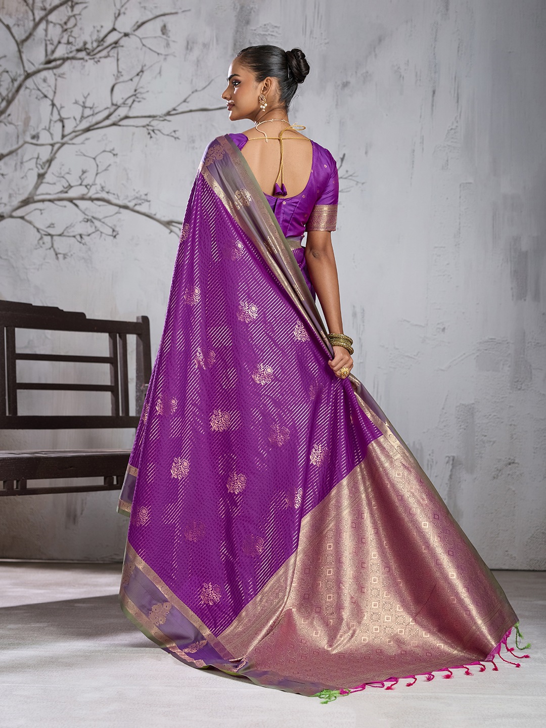Purple Floral Woven Work Silk Saree — alternate view