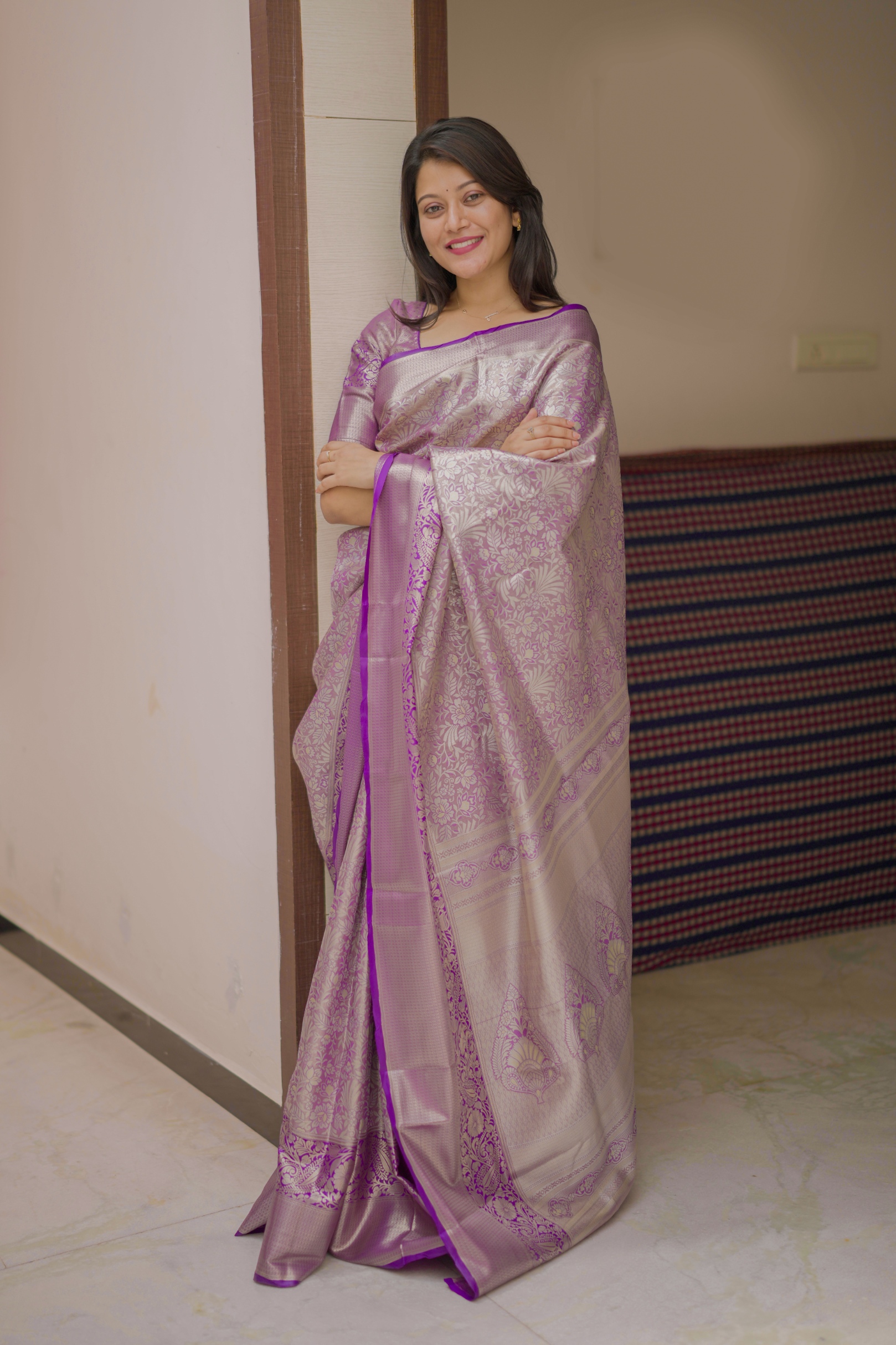 Purple Floral Zari Kanchipuram Silk Saree
