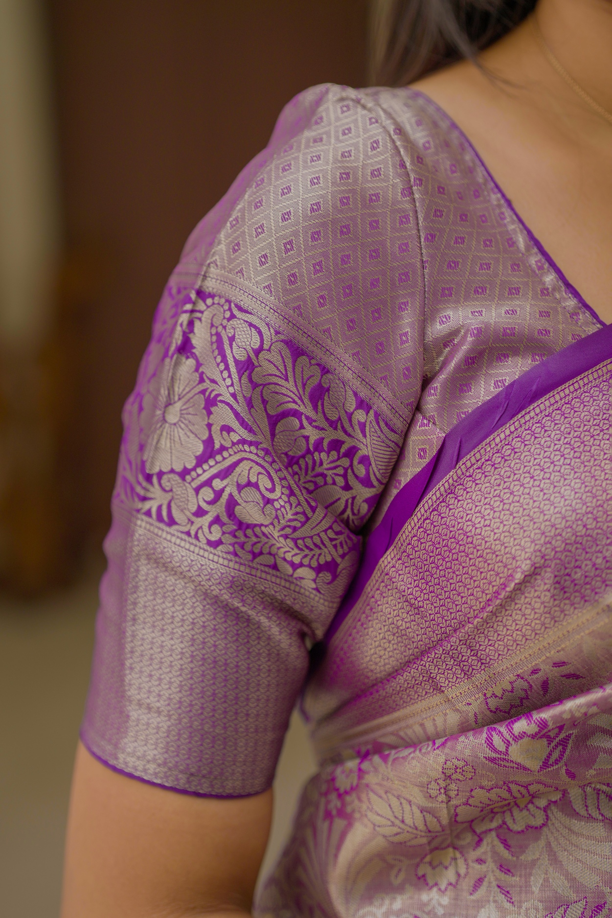 Purple Floral Zari Kanchipuram Silk Saree