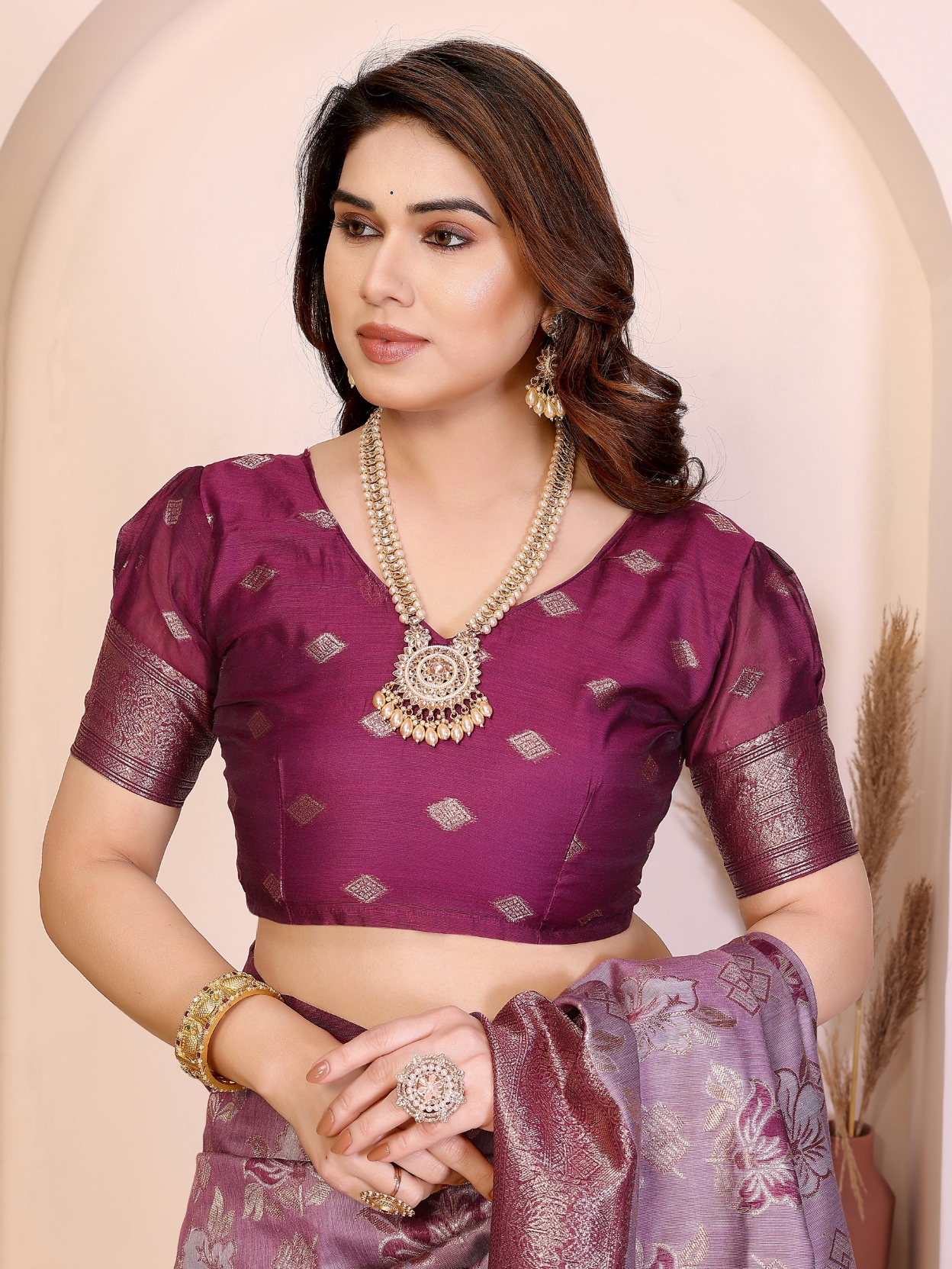 Purple Floral Zari Pure Cotton Saree