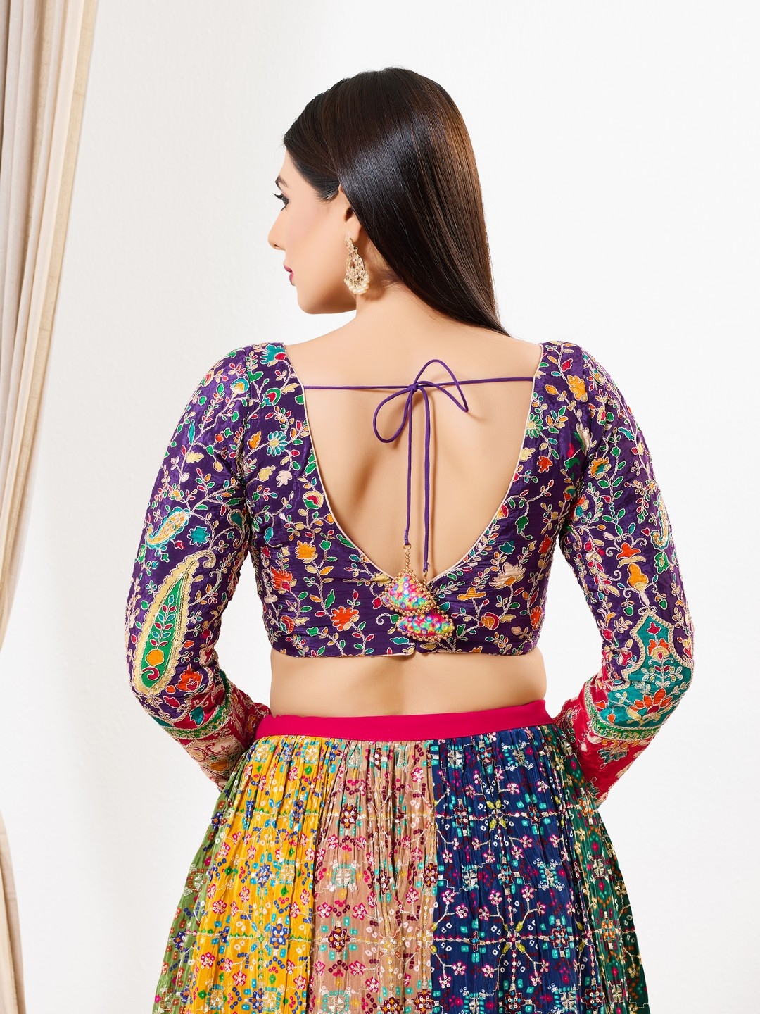 Purple Floral Zari Silk Blouse — alternate view