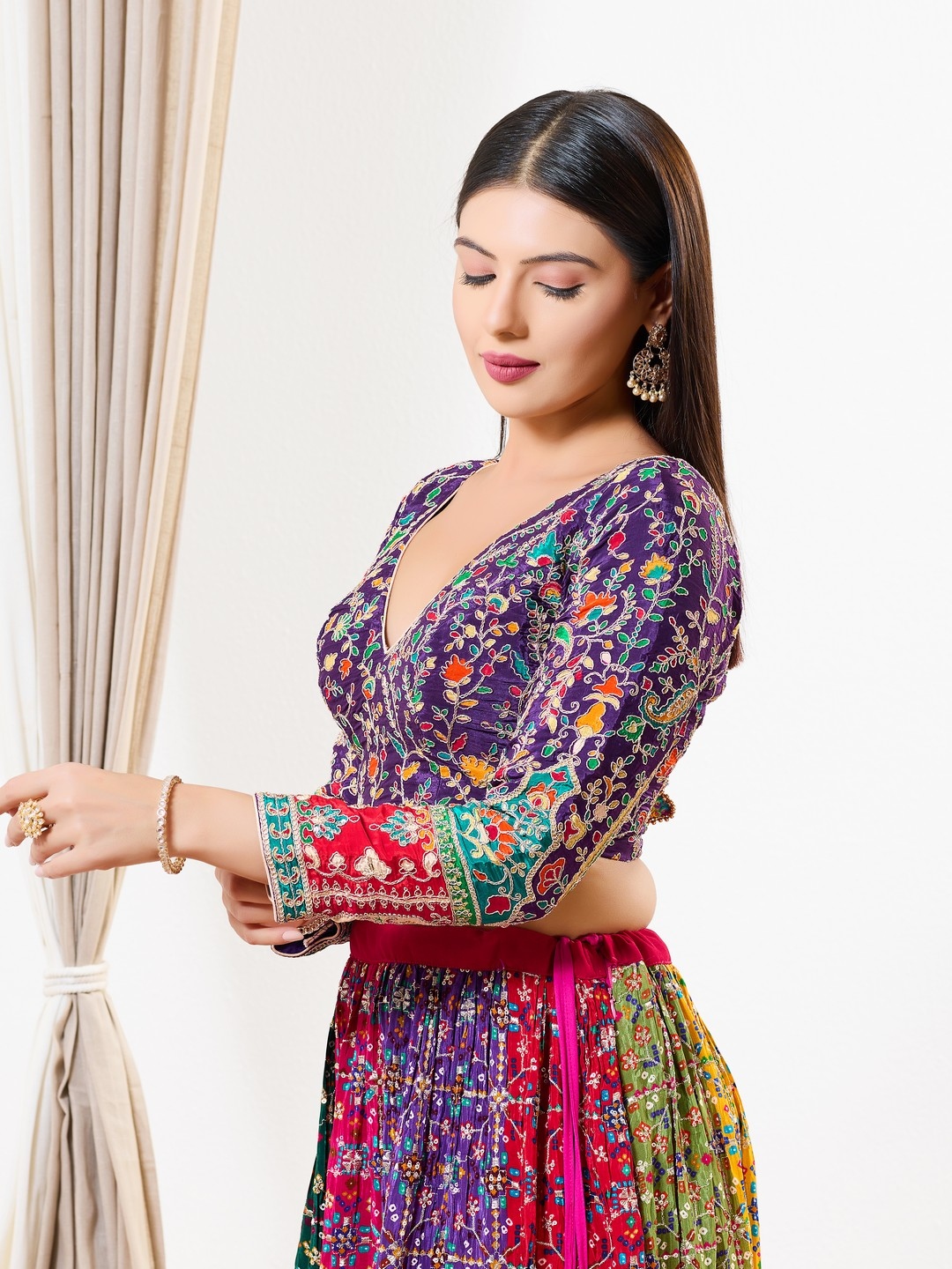 Purple Floral Zari Silk Blouse
