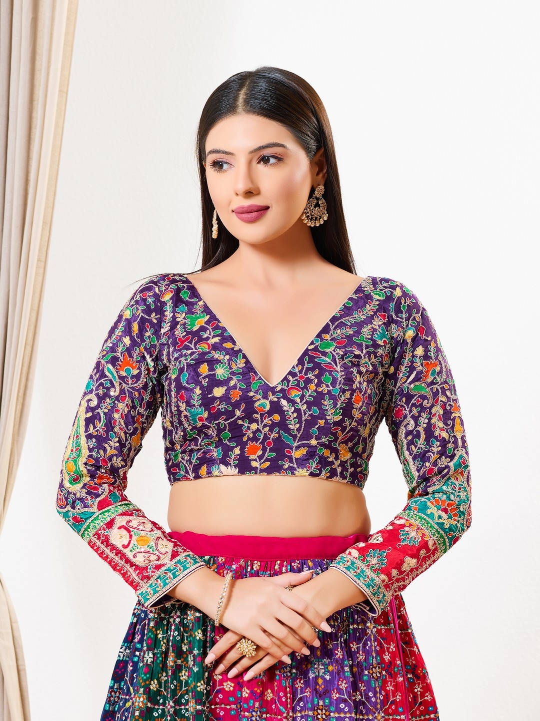Purple Floral Zari Silk Blouse