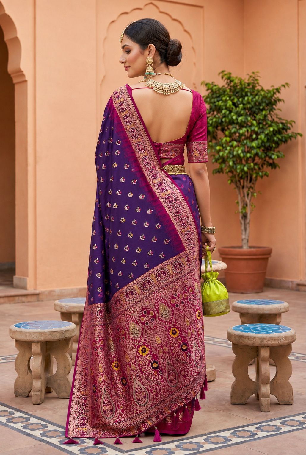 Purple Floral Zari Soft Silk Saree — alternate view