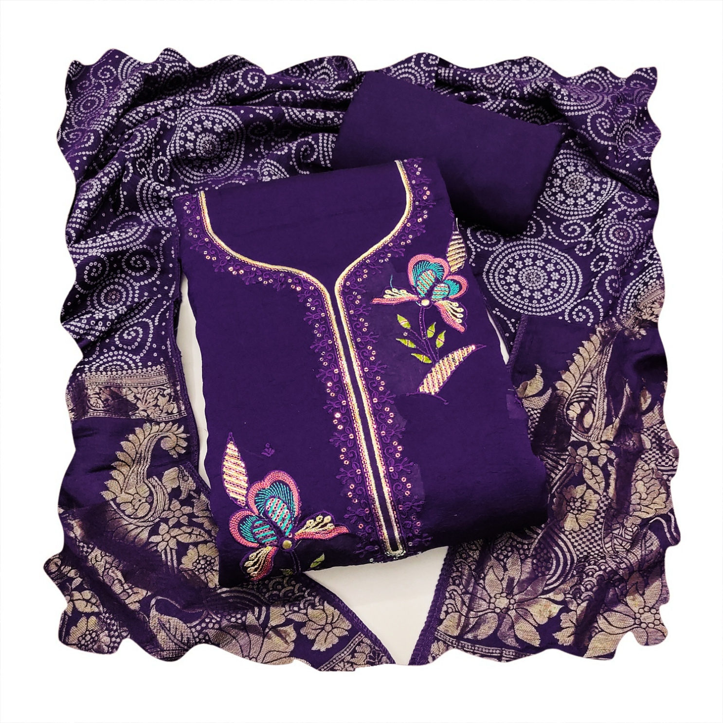 Purple Flowing Georgette Ethnic Motif Salwar Suit — alternate view