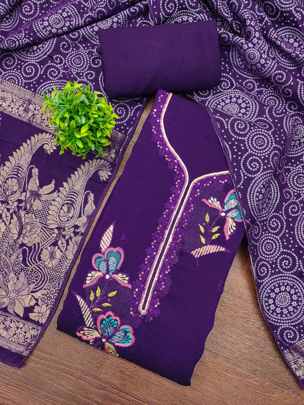Purple Flowing Georgette Ethnic Motif Salwar Suit