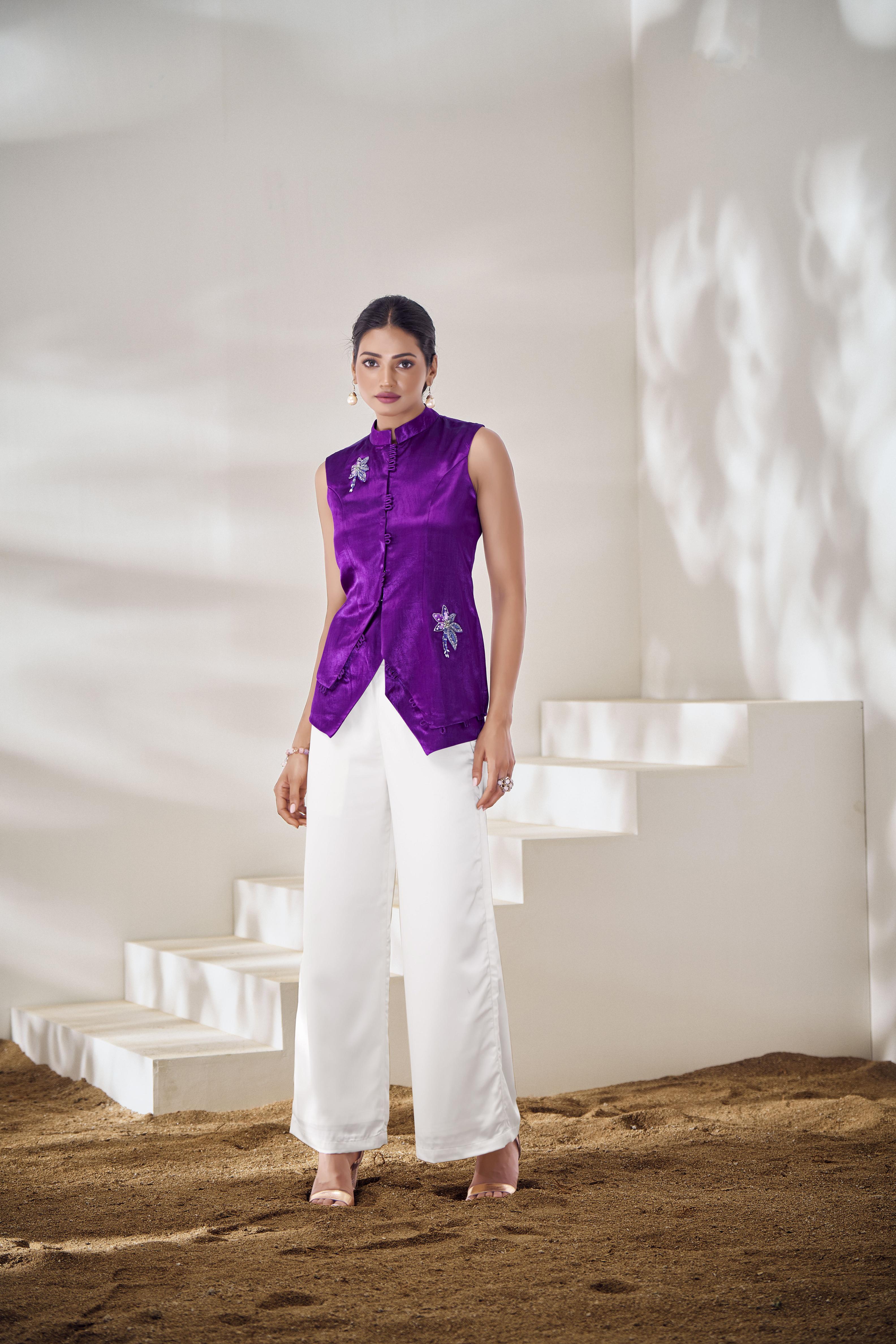 Purple Gajji Silk Readymade Top