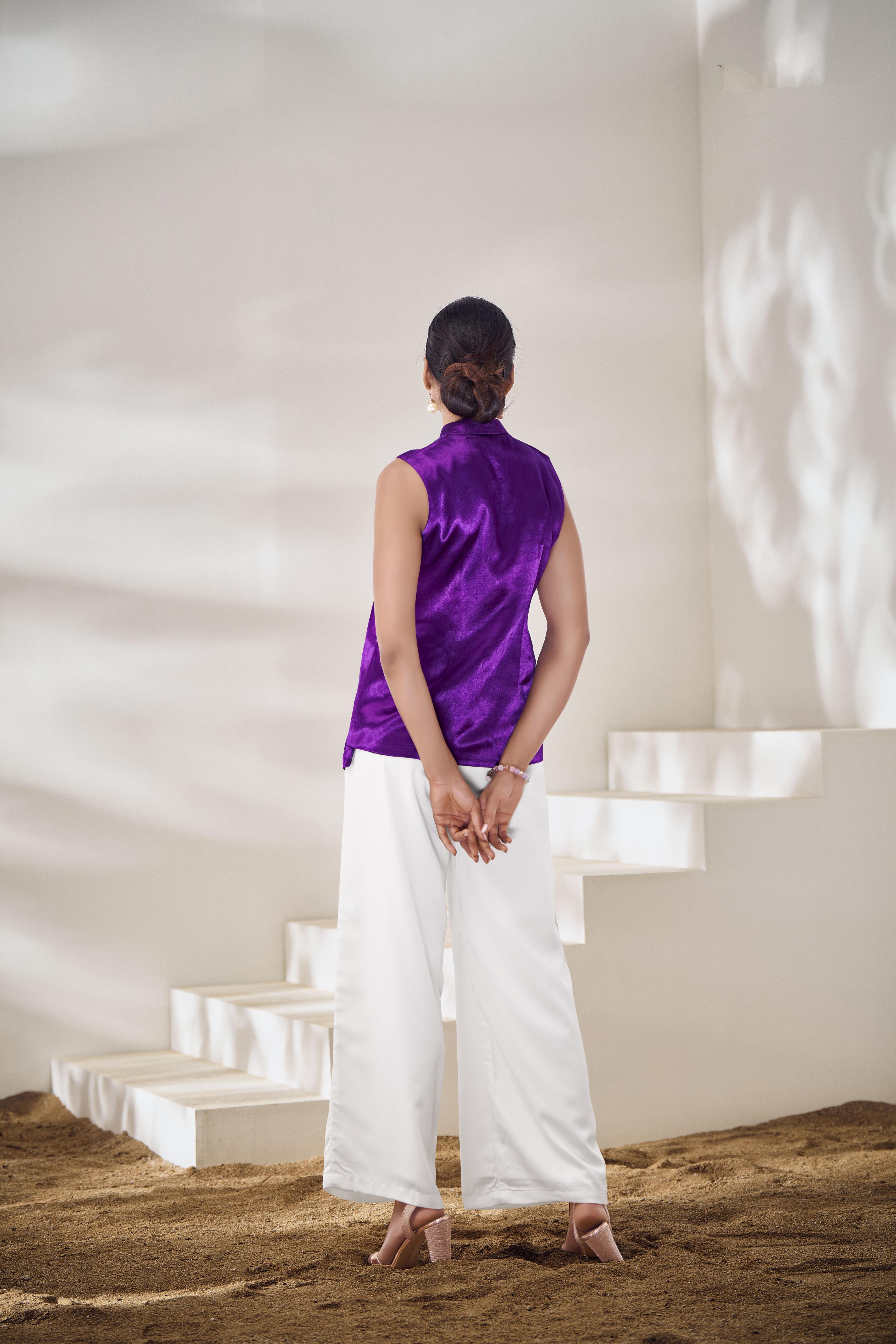 Purple Gajji Silk Readymade Top — alternate view