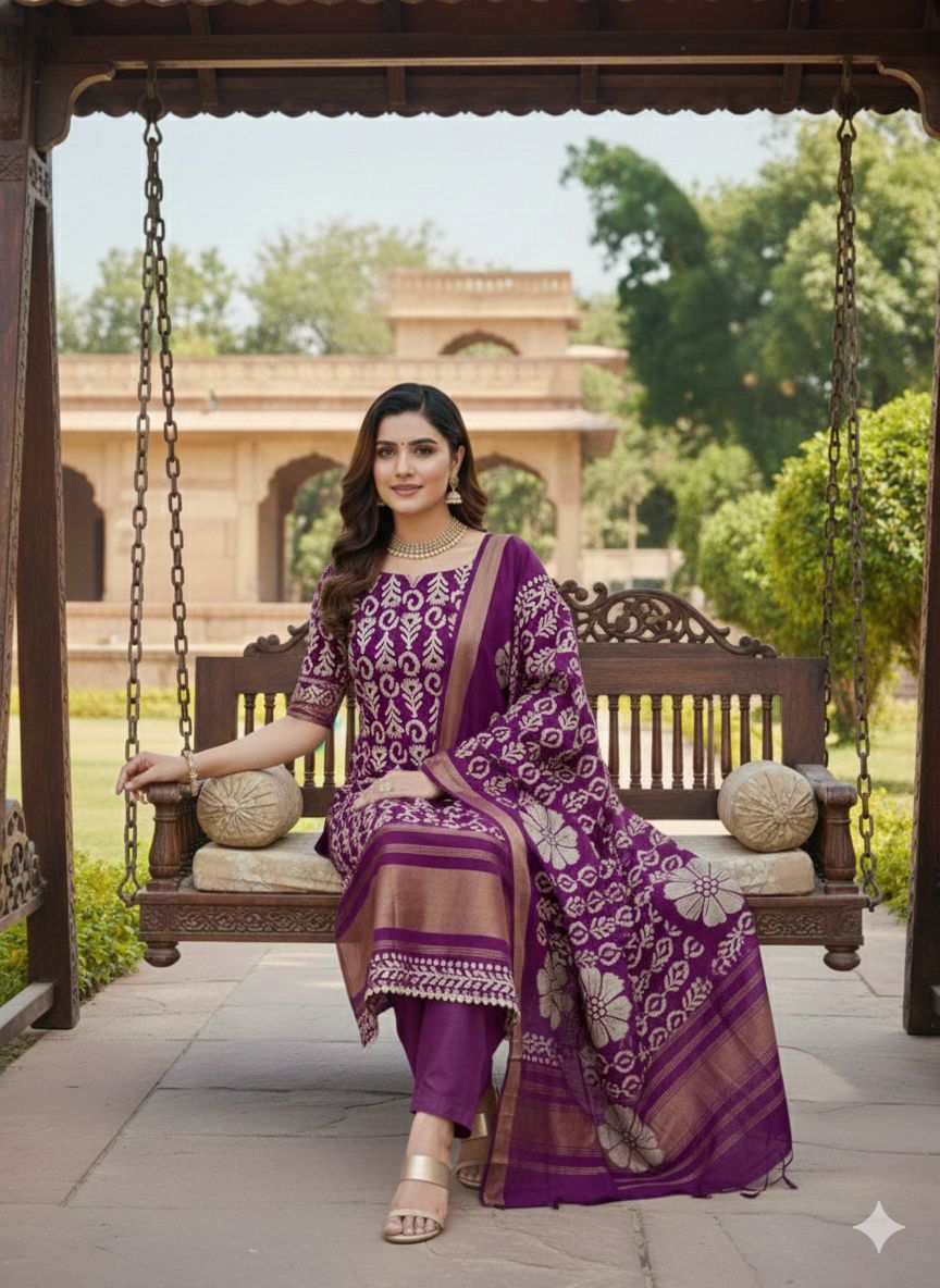 Purple Gajji Silk Salwar Suit — alternate view