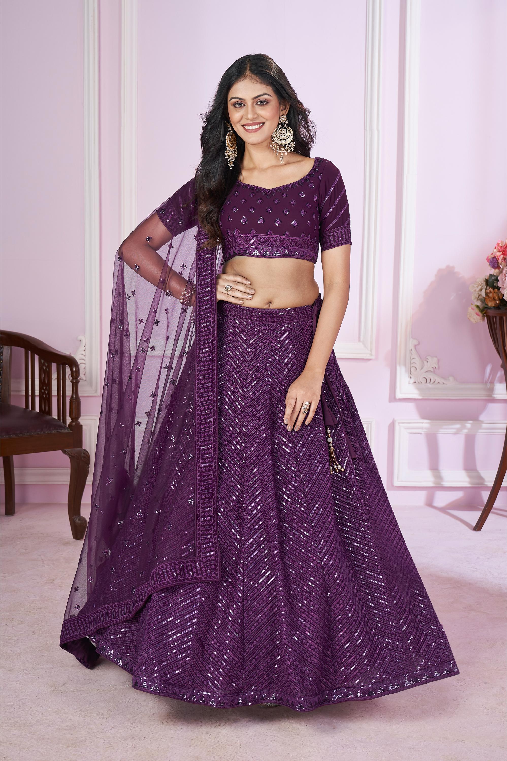 Purple Geo Design Georgette Lehenga Choli