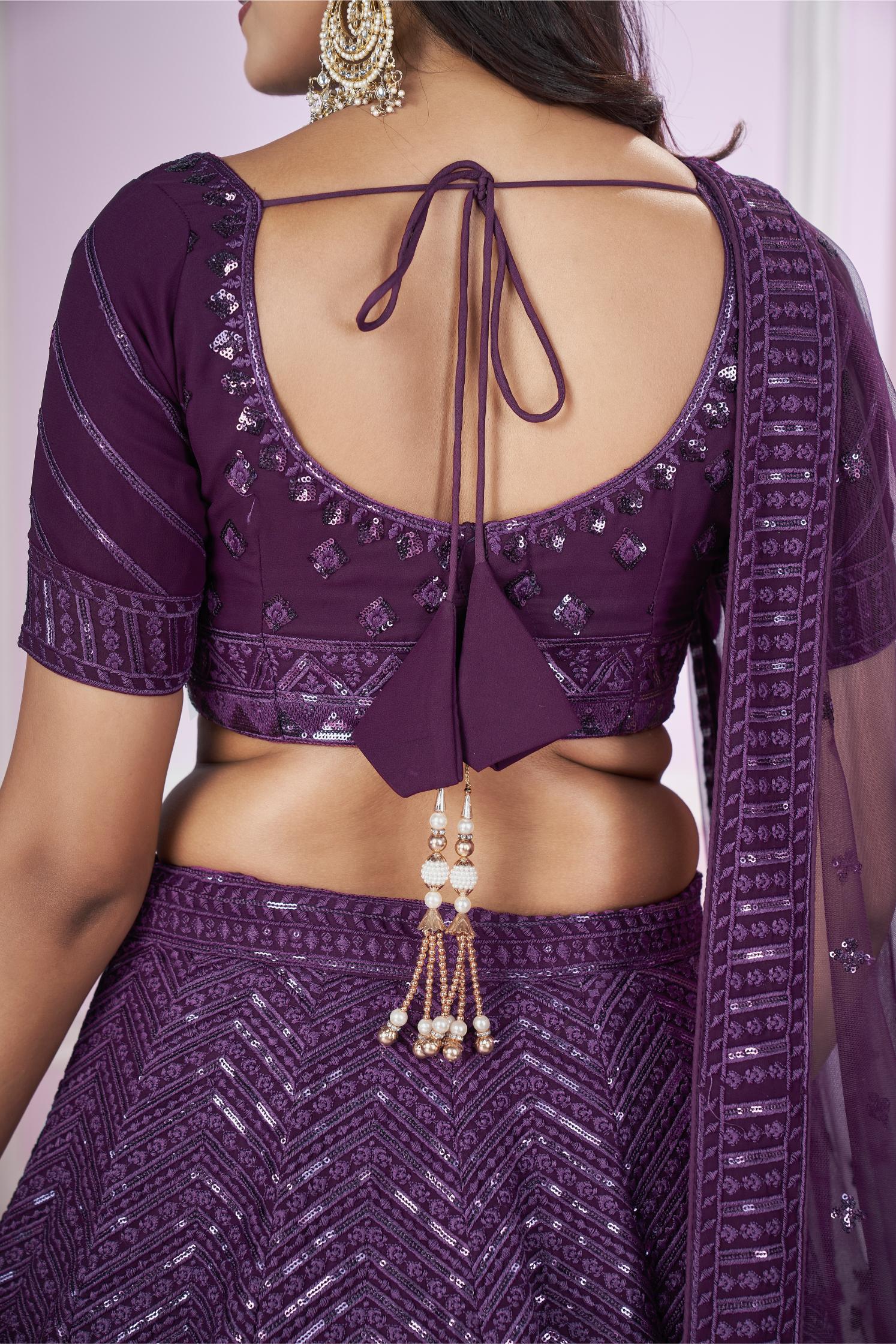 Purple Geo Design Georgette Lehenga Choli — alternate view