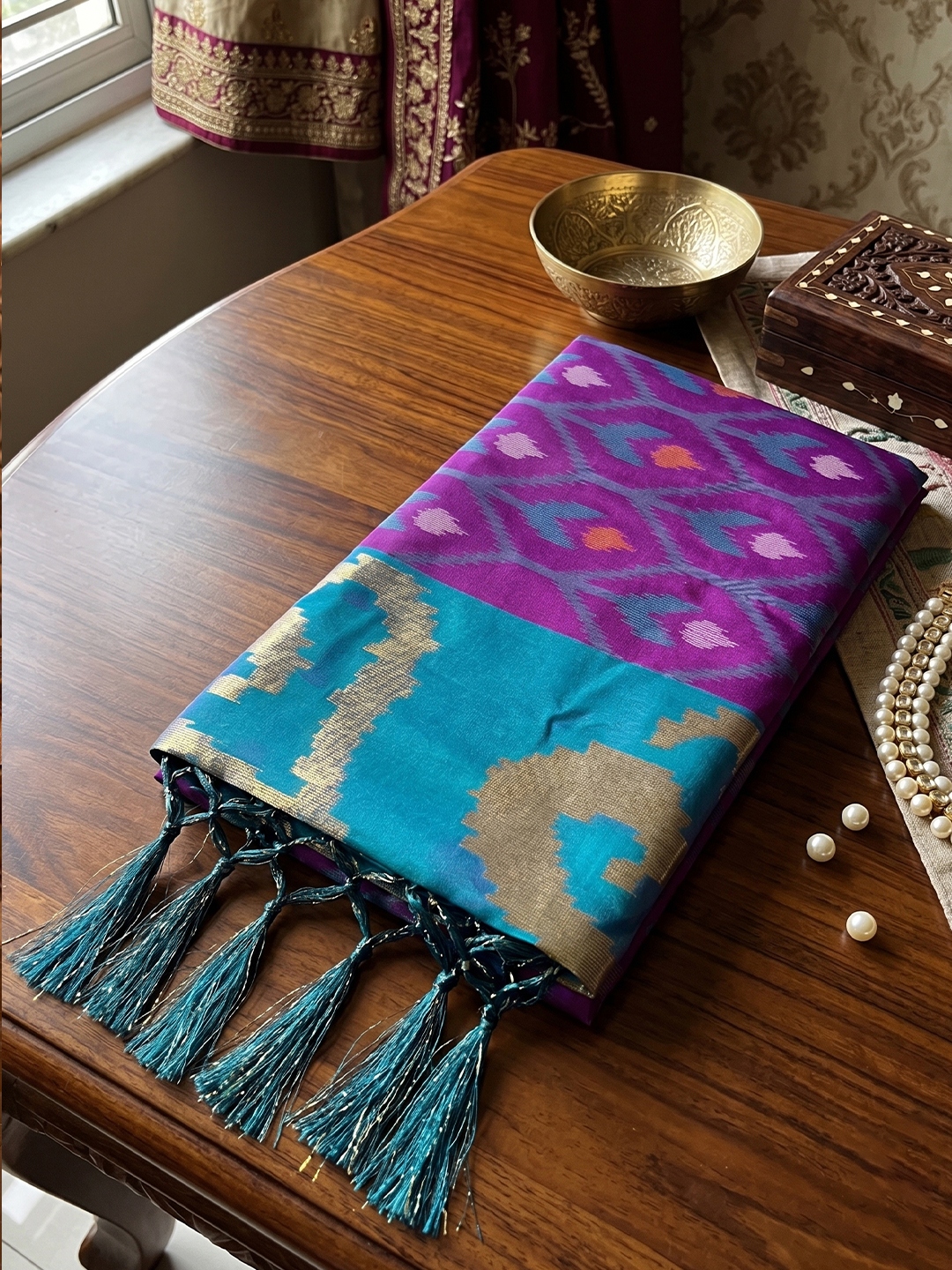 Purple Geometric Printed Work Soft Silk Saree