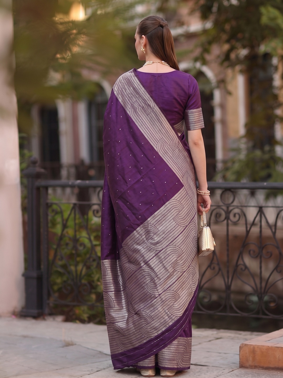 Purple Geometric Woven Cotton Blend Saree — alternate view