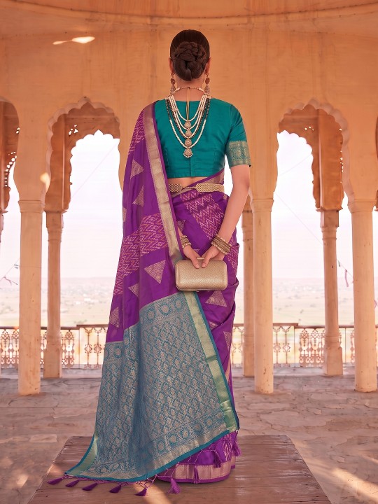 Purple Geometric Woven Designer Soft Silk Saree — alternate view