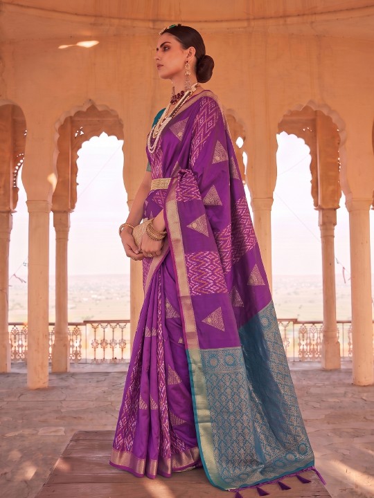 Purple Geometric Woven Designer Soft Silk Saree