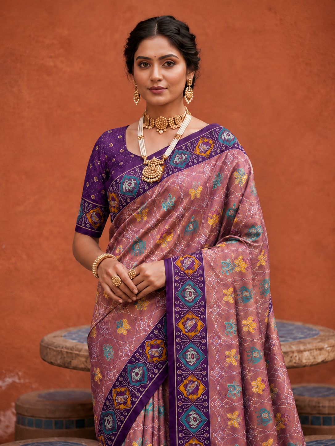 Purple Geometric Woven Meenakari Jacquard Patola Silk Saree