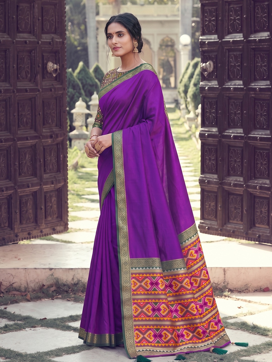Purple Geometric Woven Work Silk Saree — alternate view
