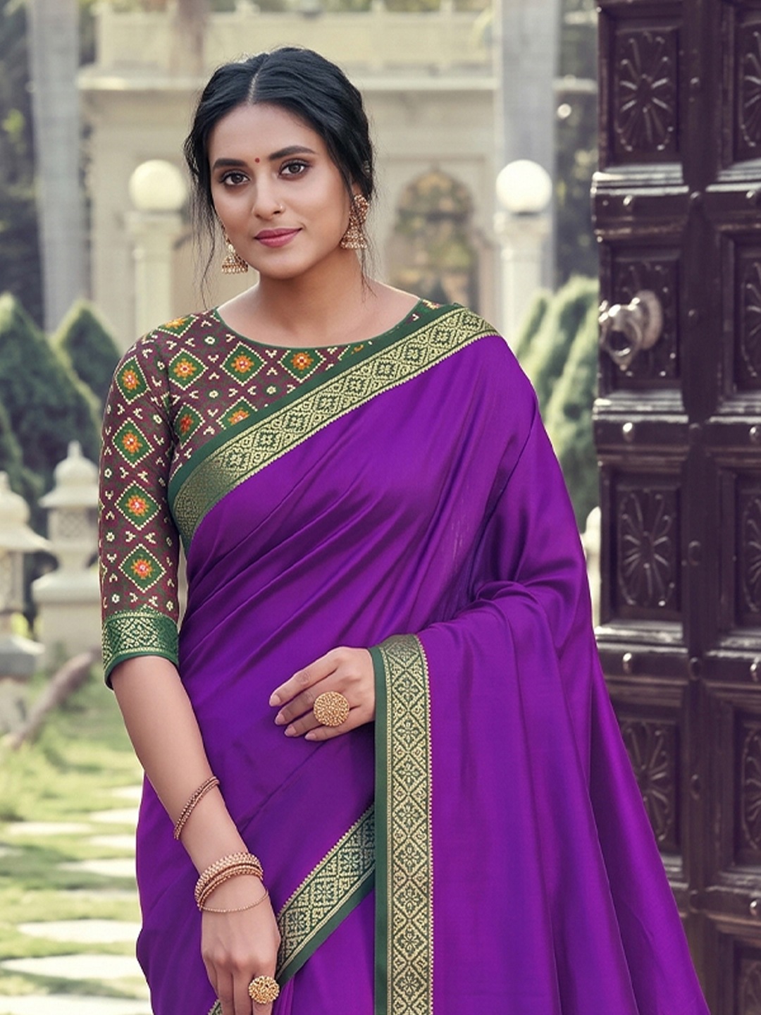 Purple Geometric Woven Work Silk Saree
