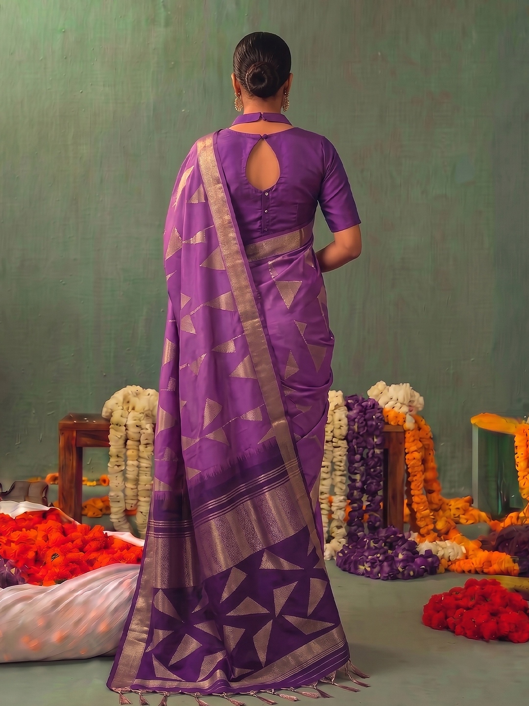 Purple Geometric Woven Zari Soft Silk Saree — alternate view