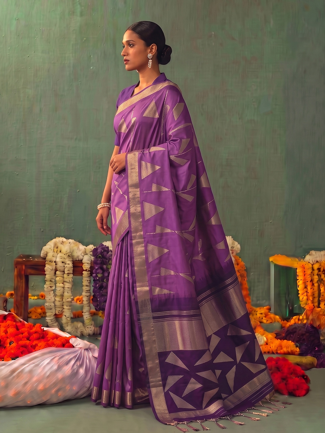Purple Geometric Woven Zari Soft Silk Saree