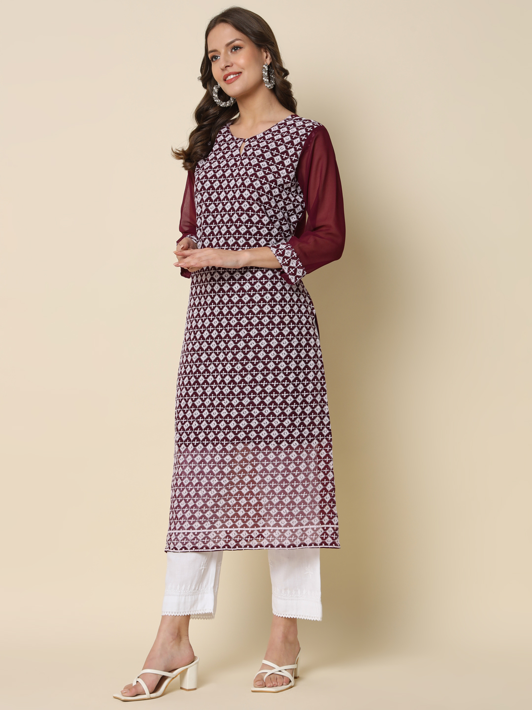Purple Georgette Chikankari Embroidered Kurti
