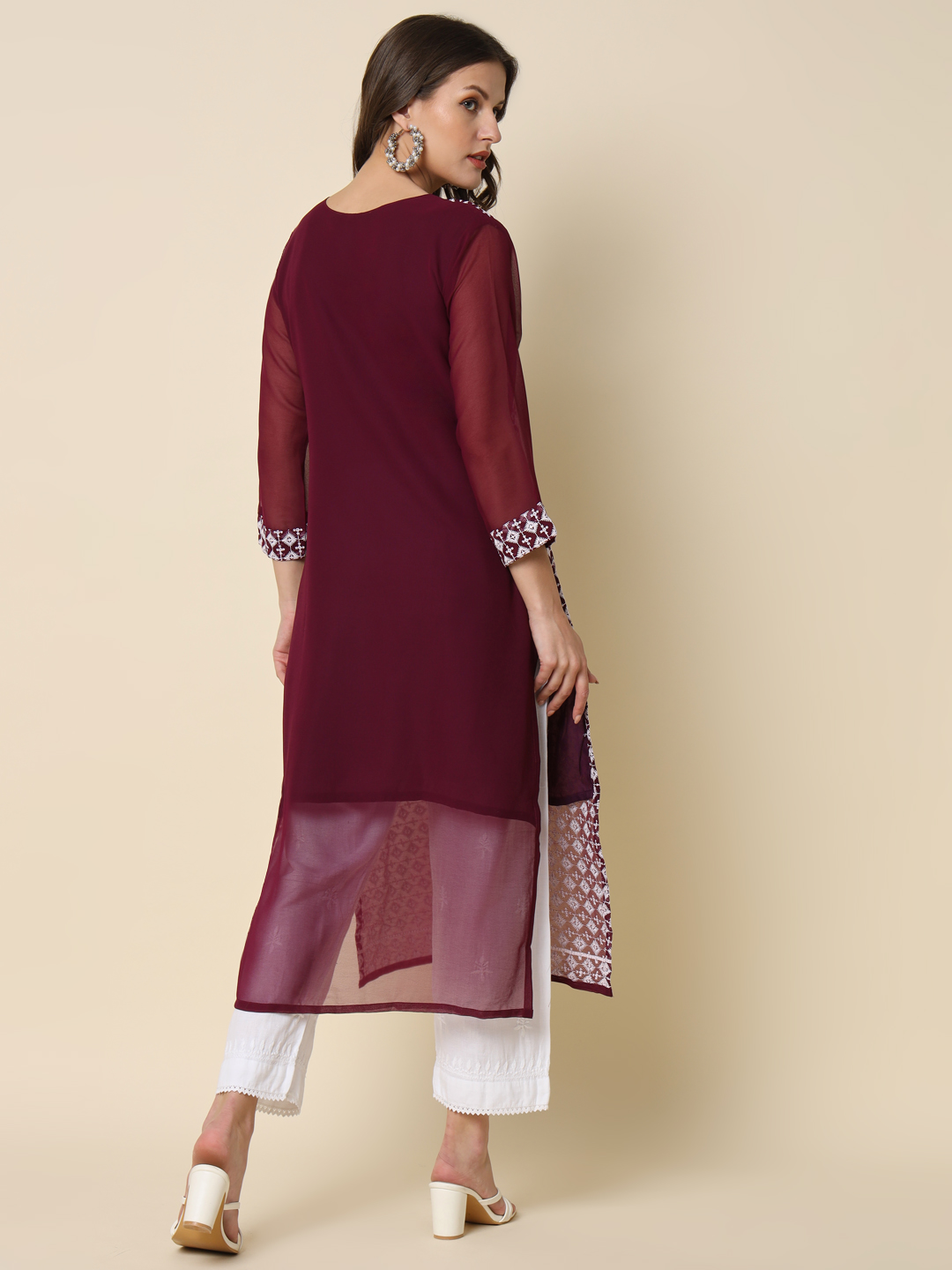 Purple Georgette Chikankari Embroidered Kurti — alternate view