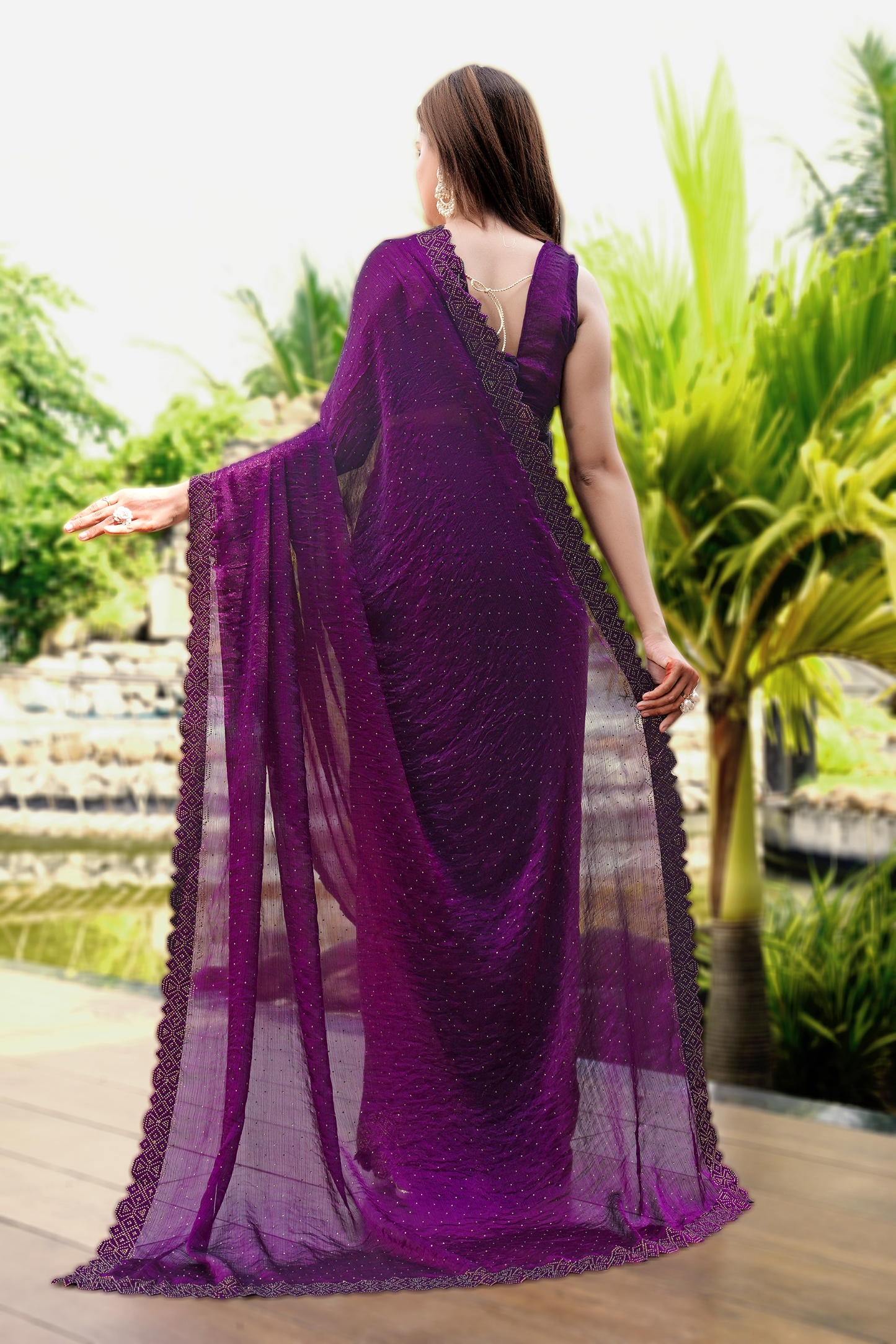 Purple Georgette Diamond Border Minimal Designer Saree — alternate view