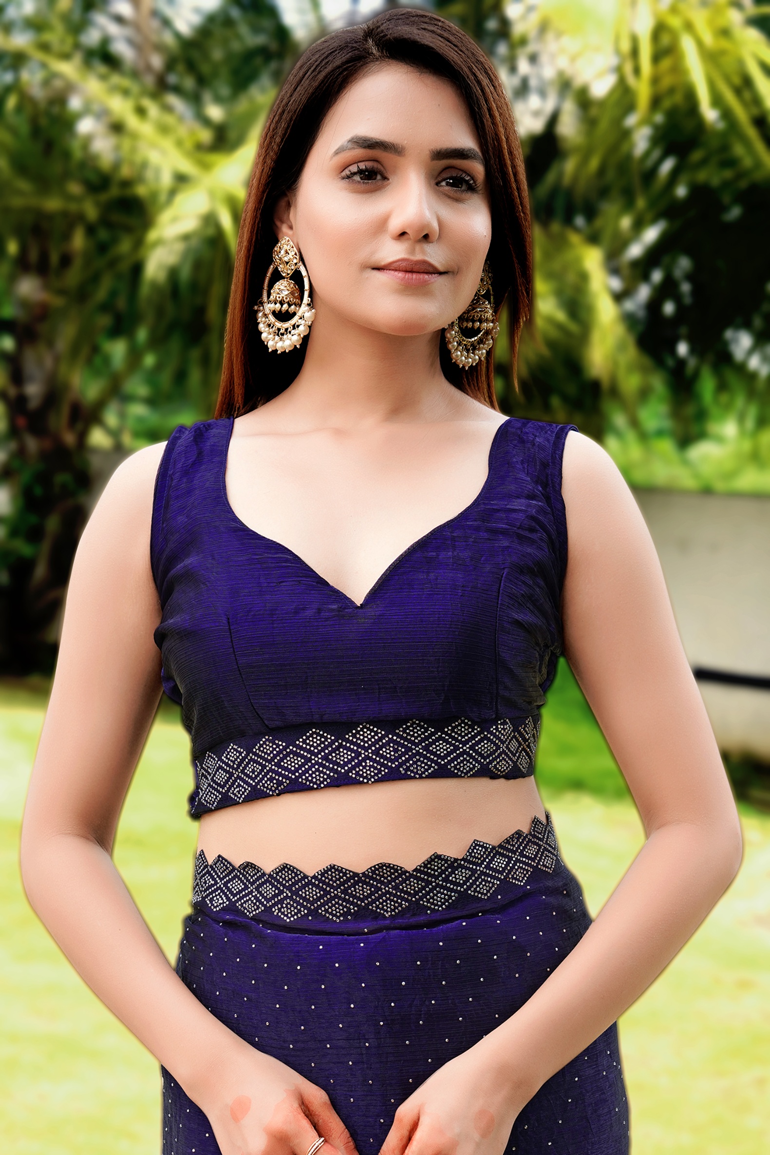 Purple Georgette Diamond Work All Over Designer Saree