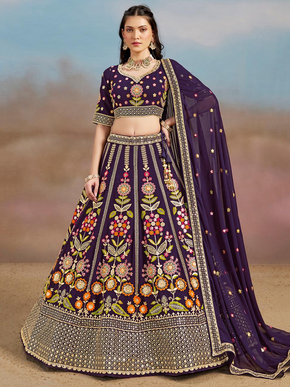 Purple Georgette Festive Lehenga