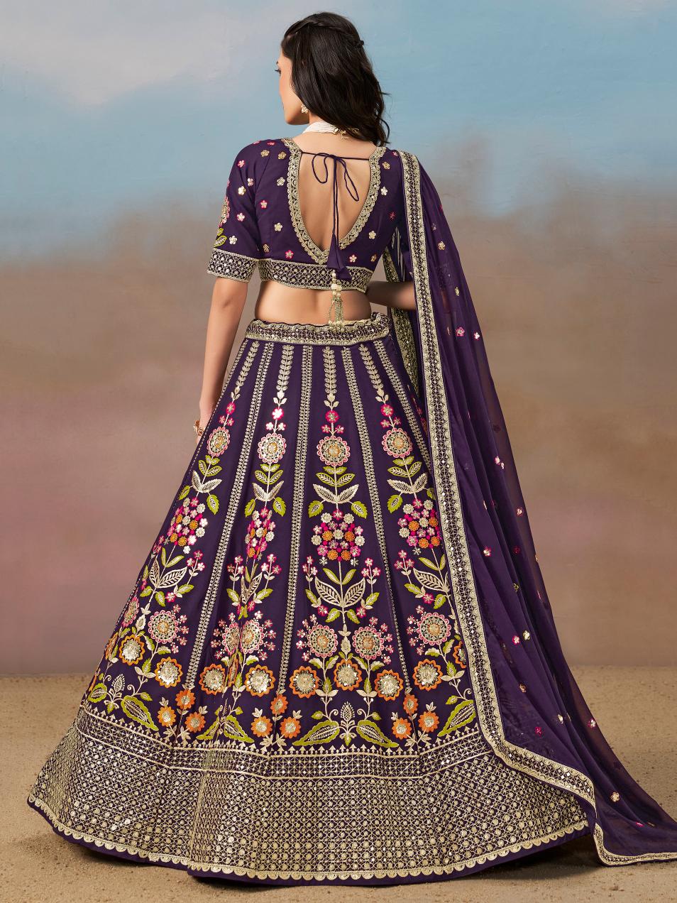 Purple Georgette Festive Lehenga
