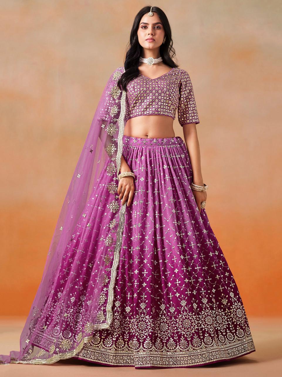 Purple Georgette Festive Lehenga