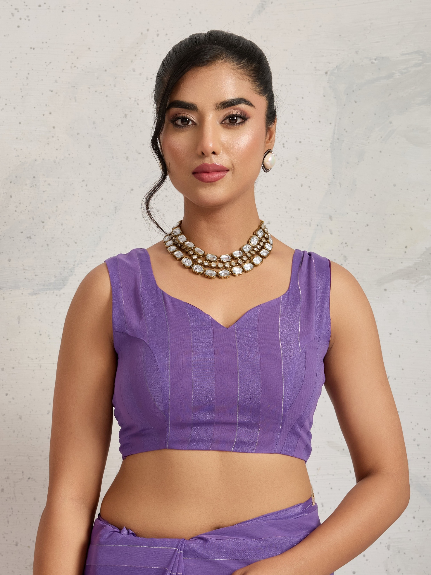 Purple Georgette Lace Border Ready To Wear Saree