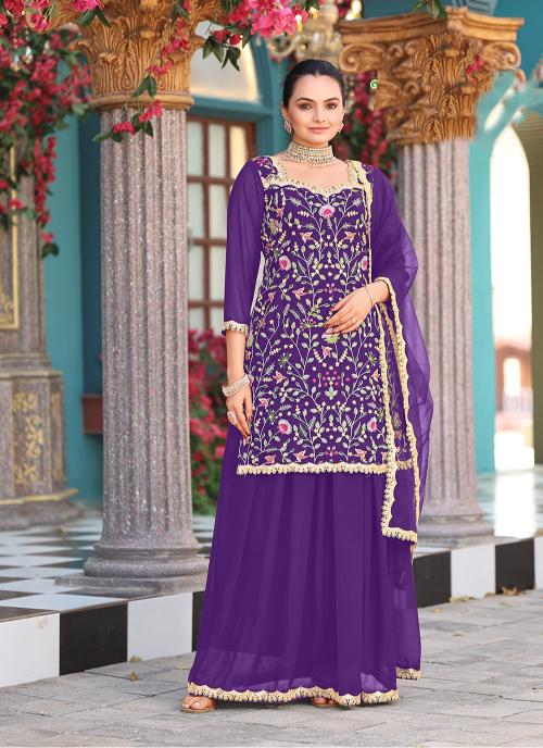 Purple Georgette Palazzo Skirt Suits