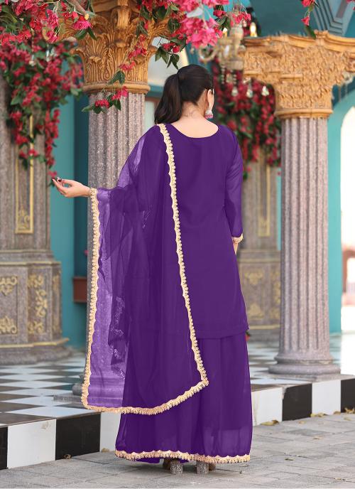 Purple Georgette Palazzo Skirt Suits — alternate view