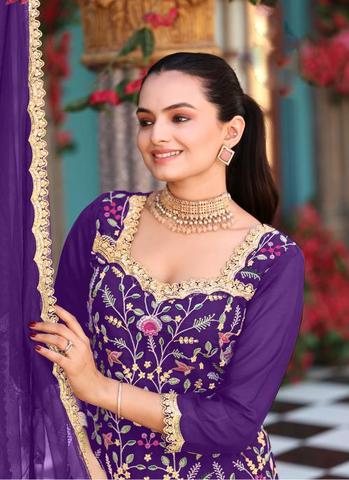 Purple Georgette Palazzo Skirt Suits