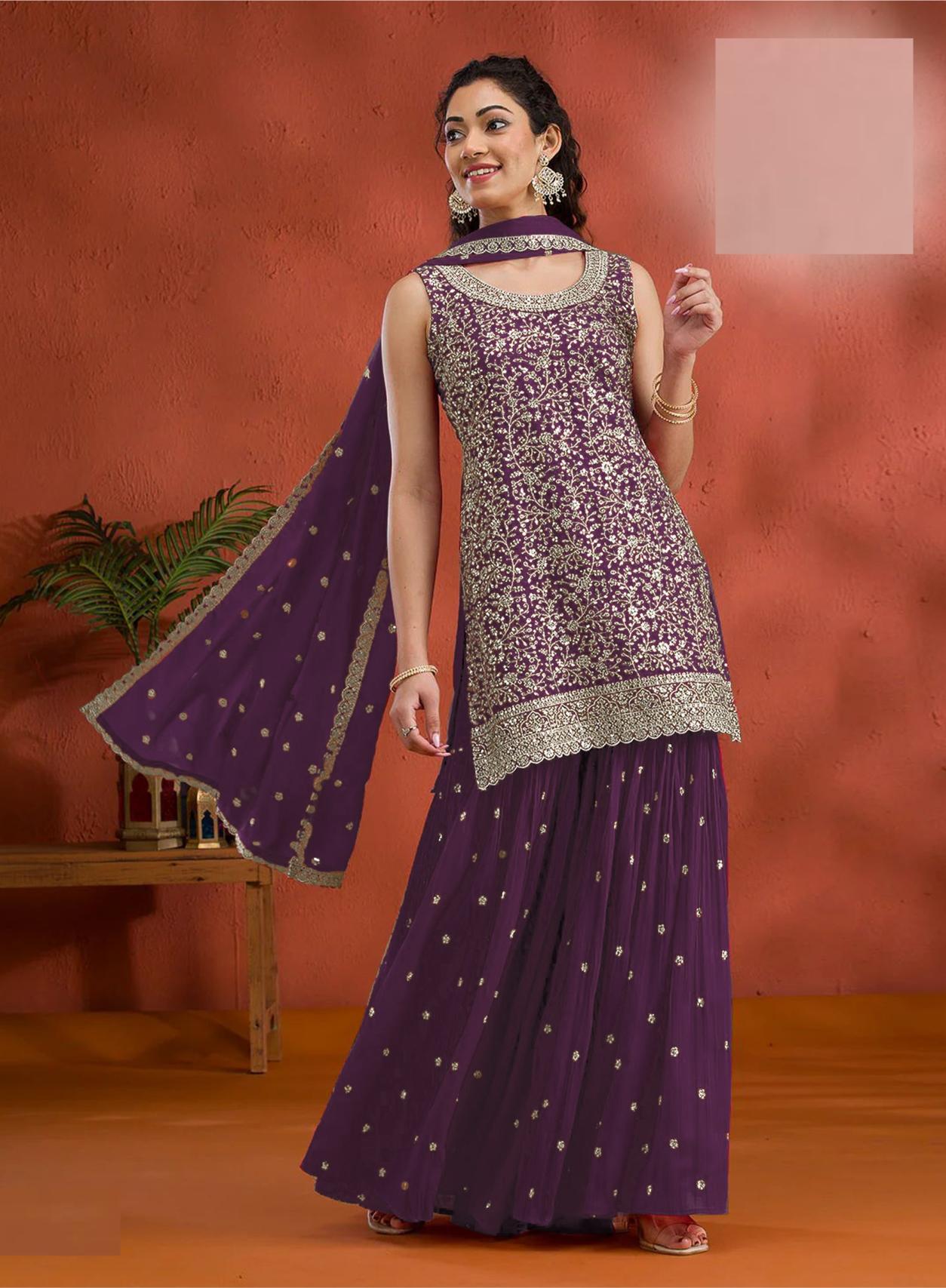 Purple Georgette Palazzo Suits